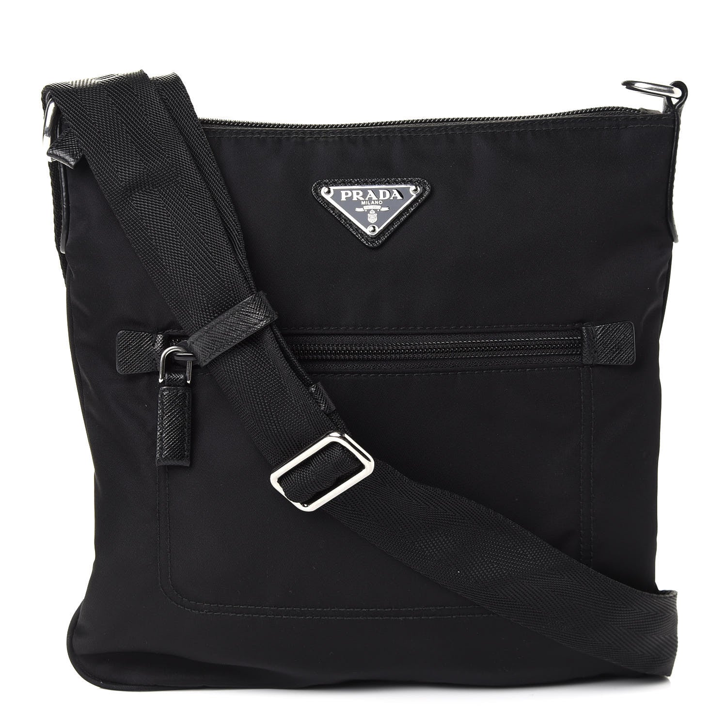 Prada Nylon Saffiano Flat Messenger Bag Black 1 of 8