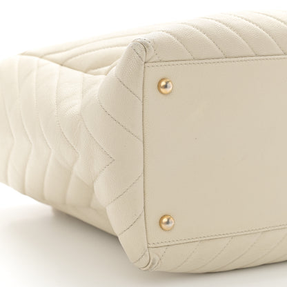 Chanel Caviar Chevron Quilted Coco Handle Shopping Tote Ivory 9 of 16