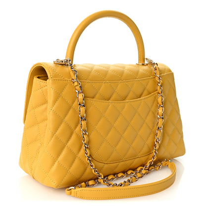 Chanel Caviar Quilted Small Coco Handle Flap Yellow 4 of 19