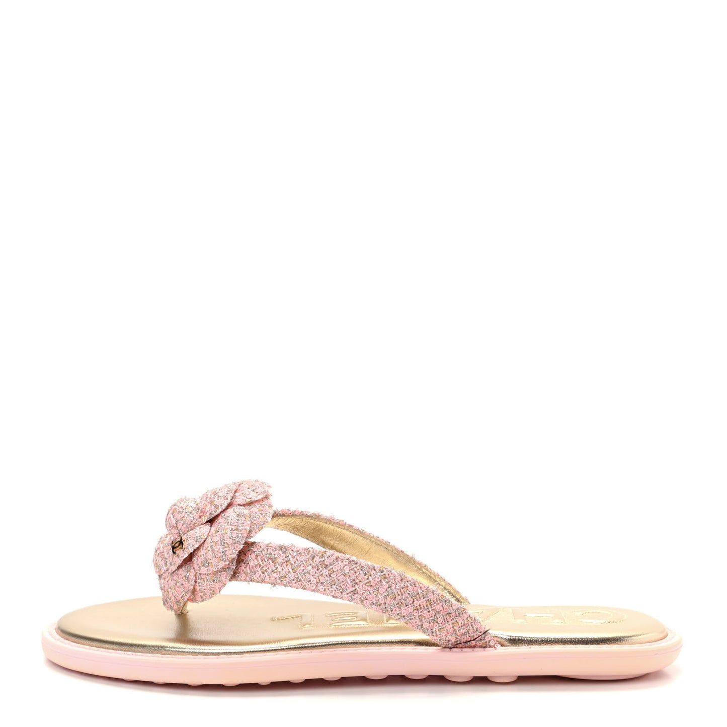 Tweed Quilted Camellia Thong Sandals 38 Salmon Apricot Gold