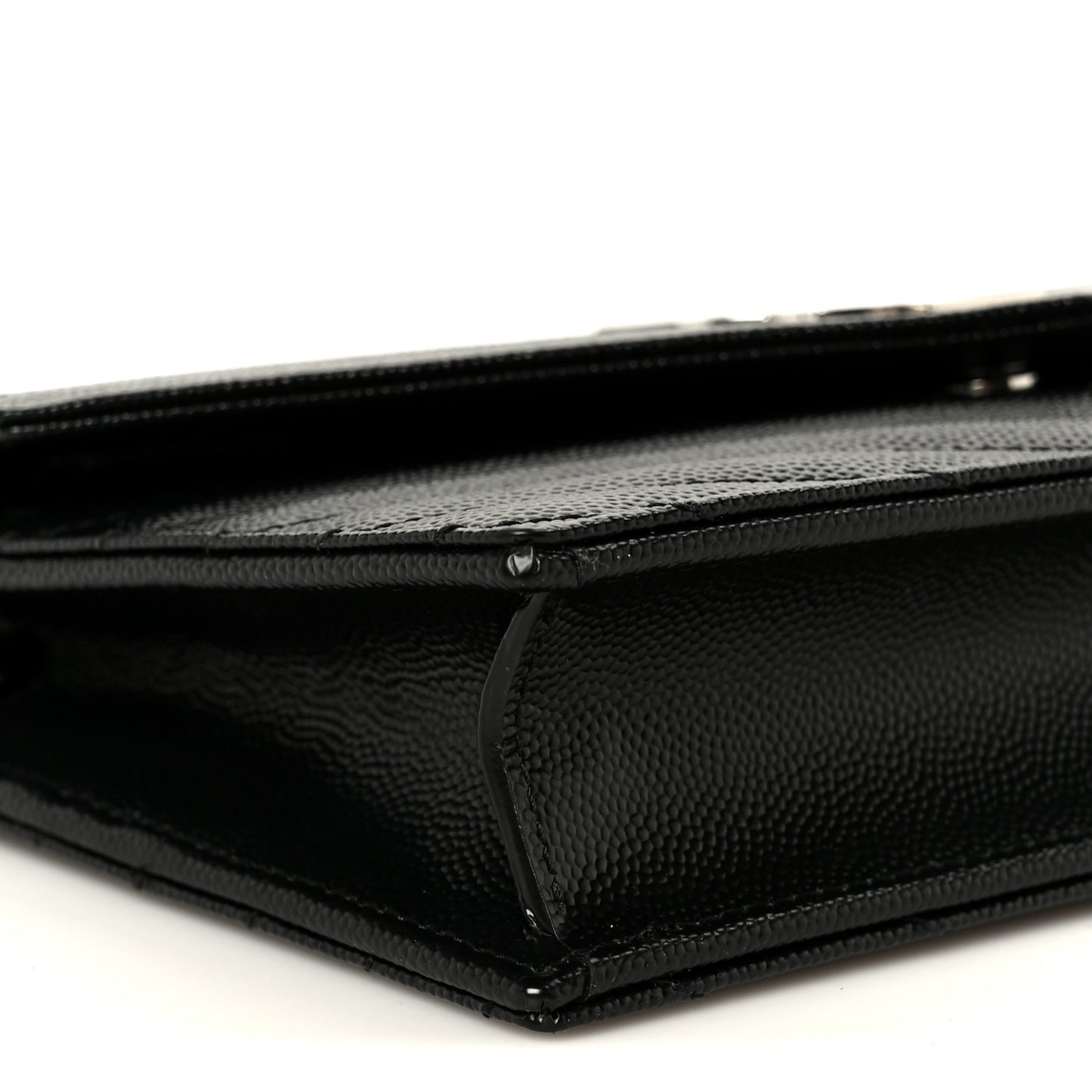 Grain De Poudre Matelasse Chevron Monogram Envelope Chain Wallet Black
