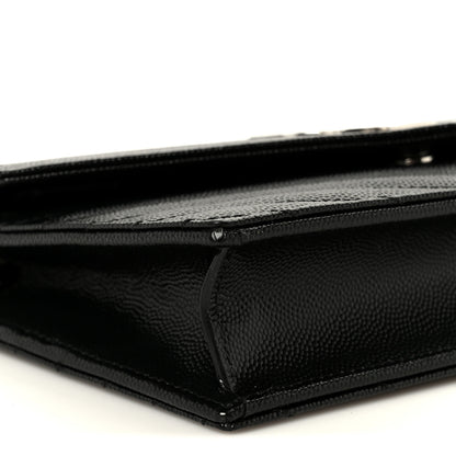 Saint Laurent Grain De Poudre Matelasse Chevron Monogram Envelope Chain Wallet Black 9 of 10