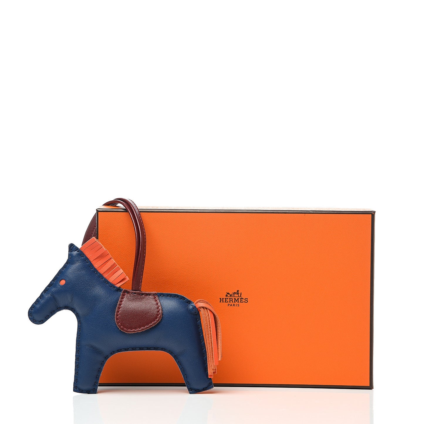 Milo Lambskin Grigri Rodeo Horse Bag Charm GM Bleu de Malte Rouge H Orange Poppy