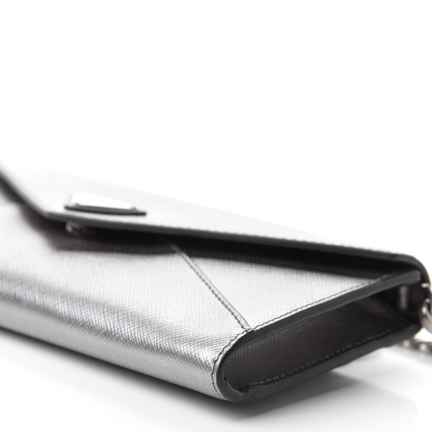 Prada Metallic Saffiano Triangle Mini Crossbody Bag Cromo 7 of 11