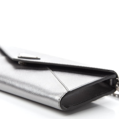 Prada Metallic Saffiano Triangle Mini Crossbody Bag Cromo 7 of 11