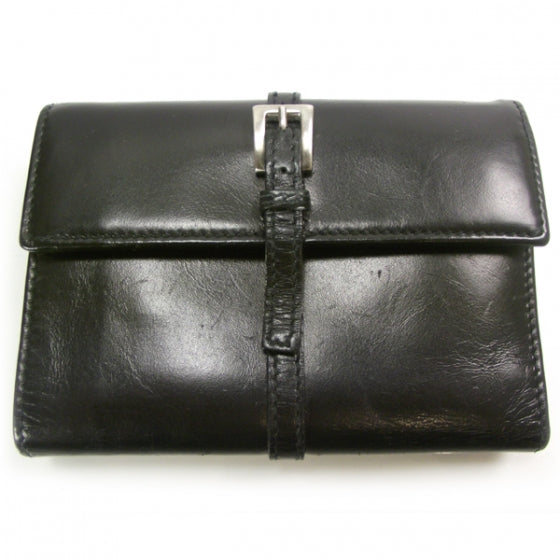 Leather Buckle Wallet Nero