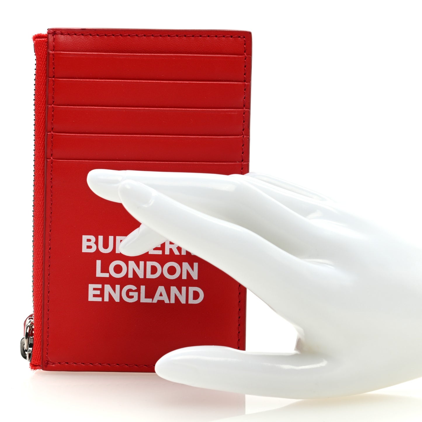 Calfskin London England Print Logo Card Holder Red