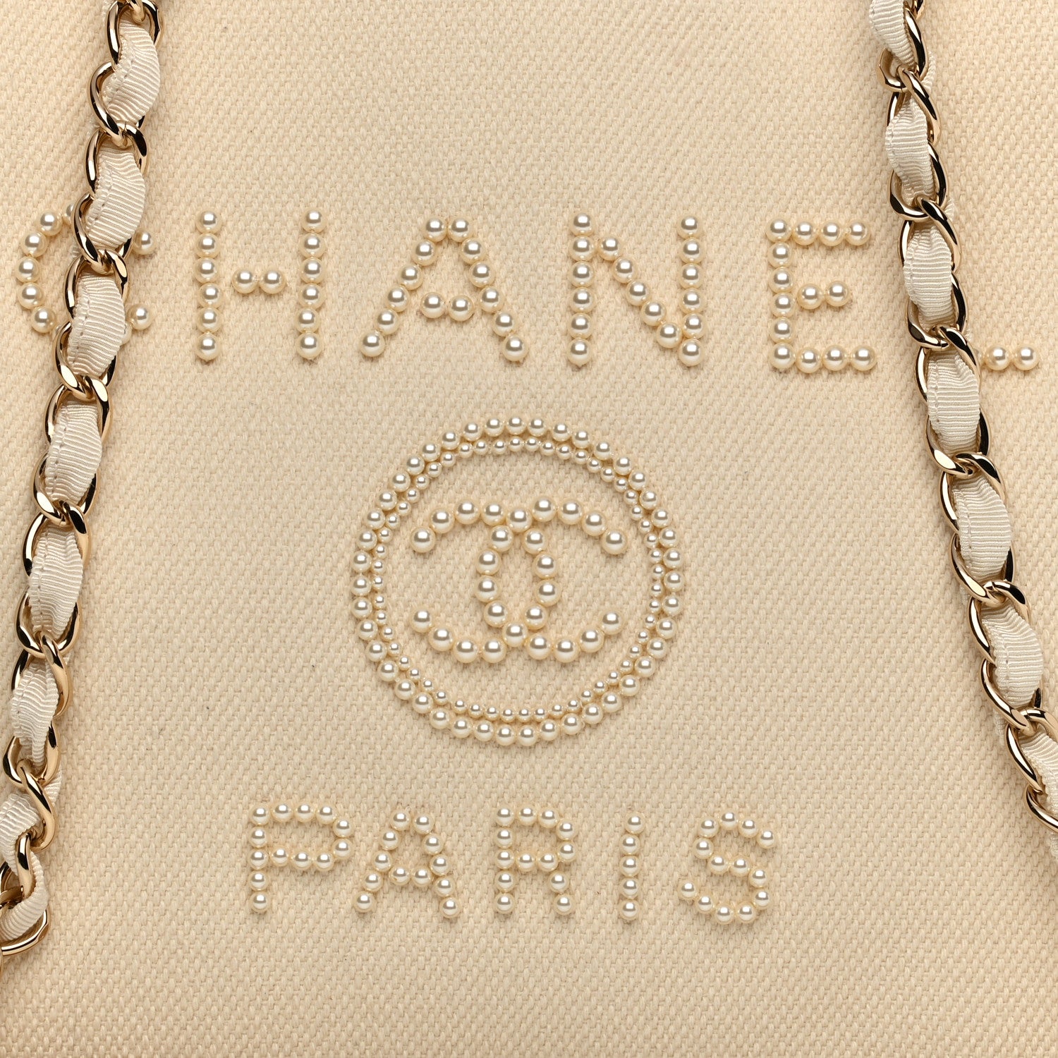Chanel Canvas Pearl Medium Deauville Tote Ecru Beige 8 of 10