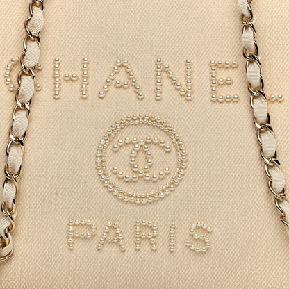 Chanel Canvas Pearl Medium Deauville Tote Ecru Beige 8 of 10