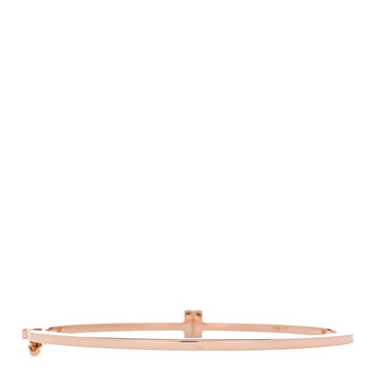 Tiffany 18K Rose Gold Diamond T Hinged Wire Bangle Bracelet 2 of 4