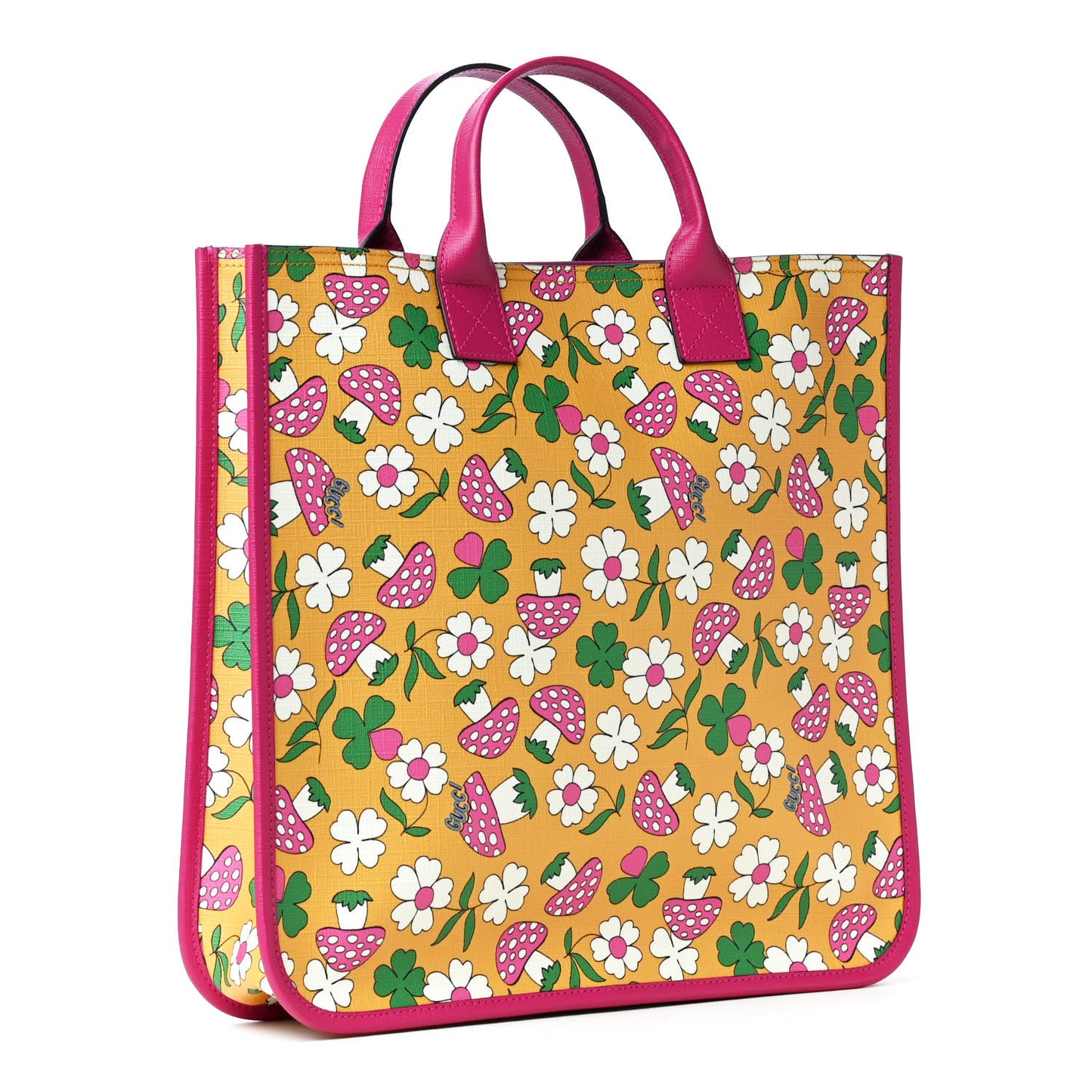 Canvas Childrens Flower Mushroom Print Tote Pink Yellow