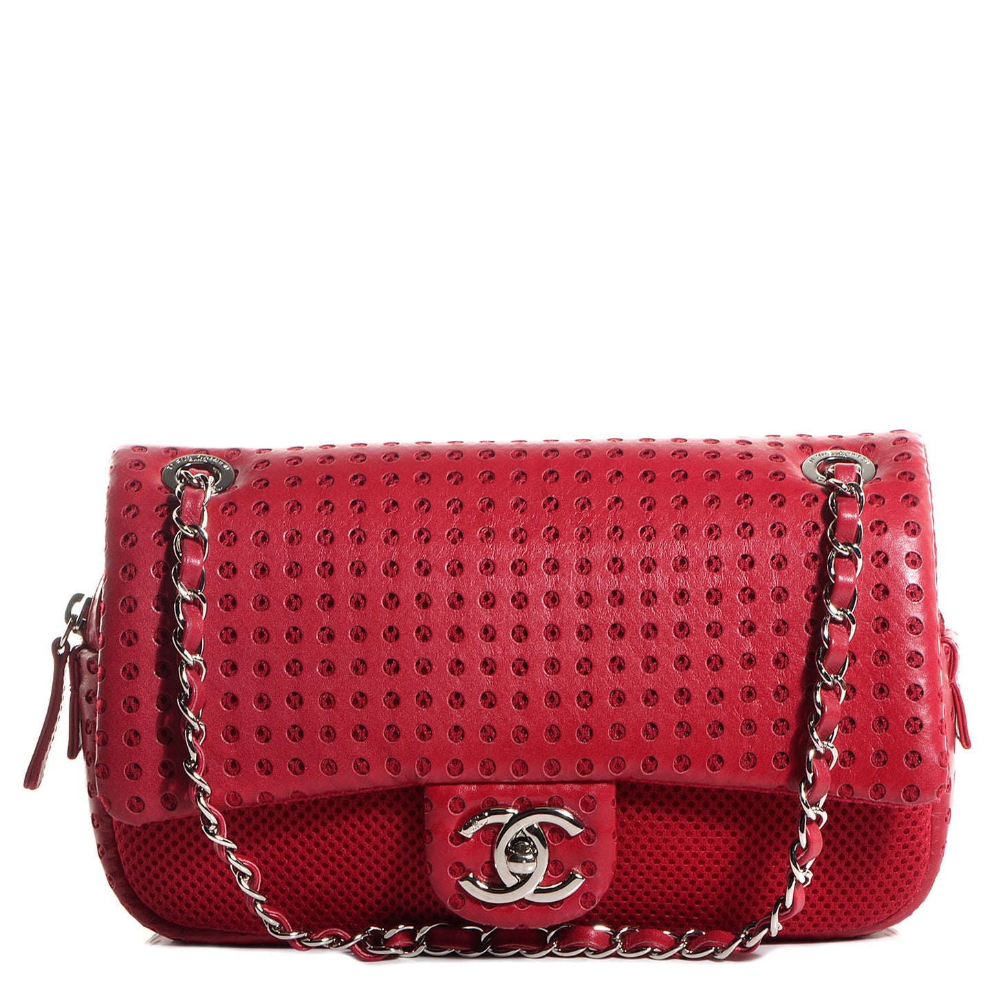 Perforated Lambskin Medium Easy Flap Red