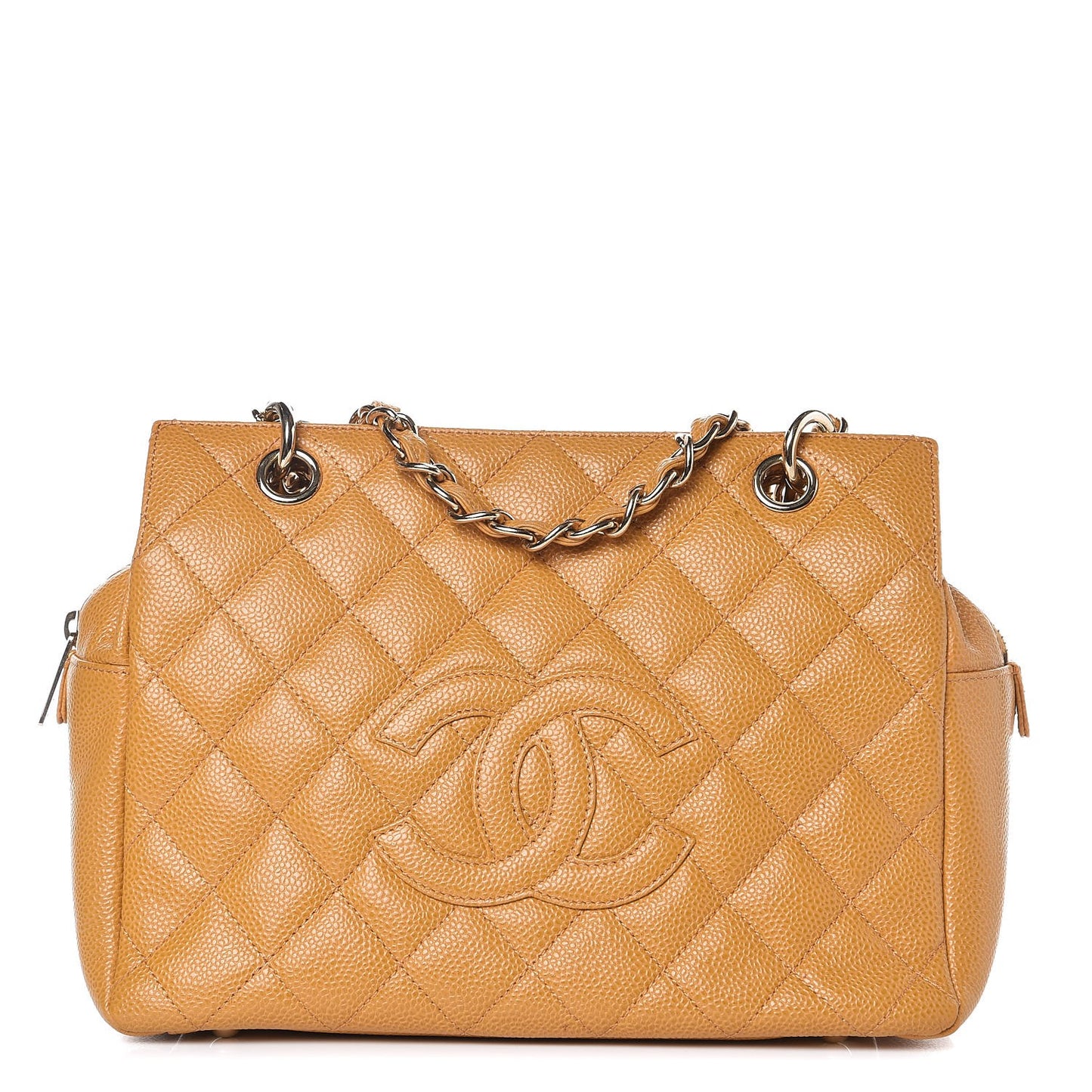 Caviar Quilted Petit Timeless Shopping Tote PTT Ochre