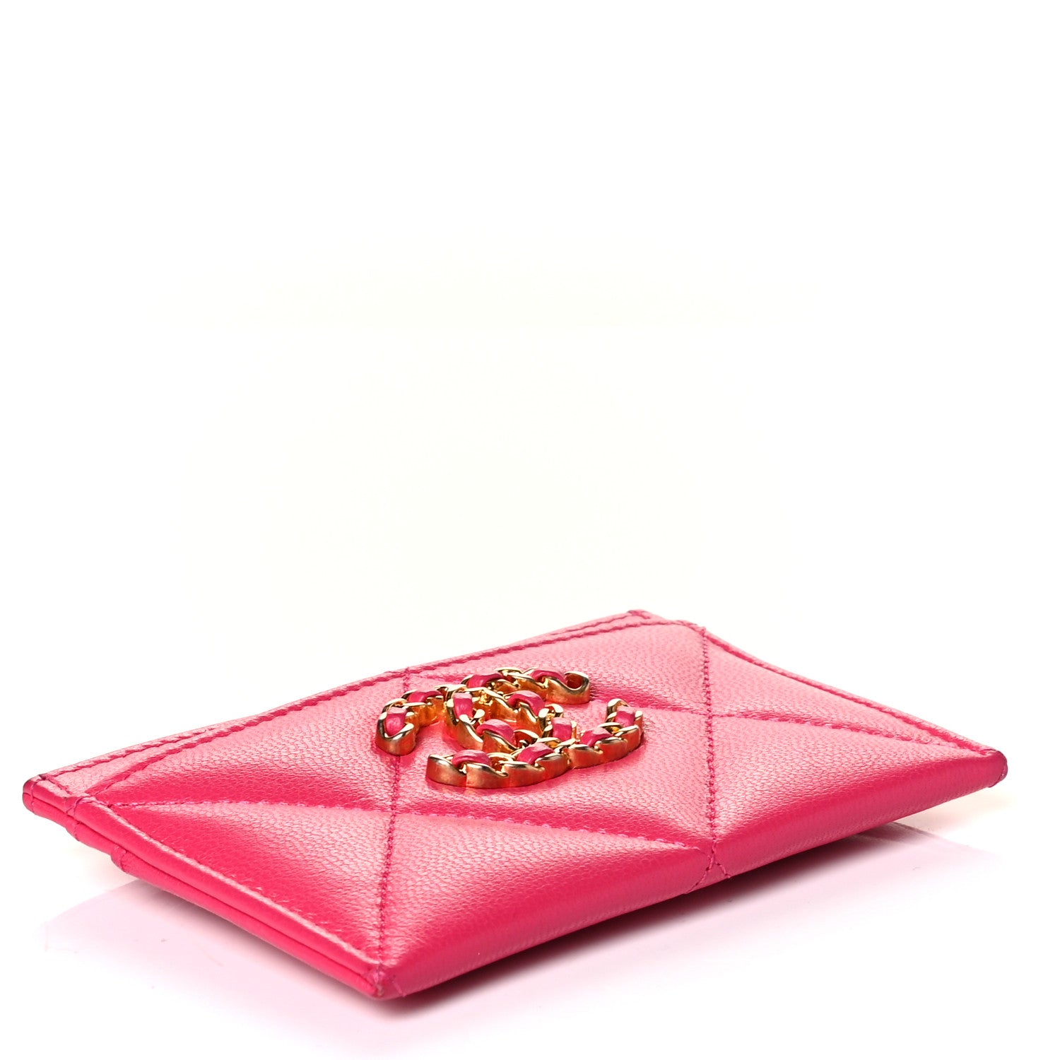 Chanel Lambskin Quilted Chanel 19 Card Holder Dark Pink 3 of 6