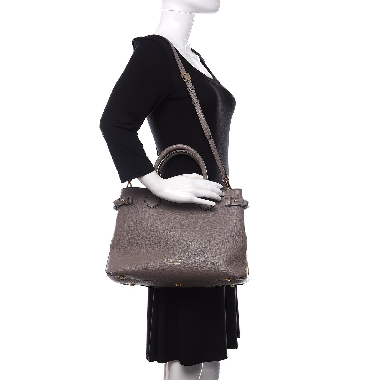 Derby Calfskin House Check Medium Banner Tote Thistle Grey