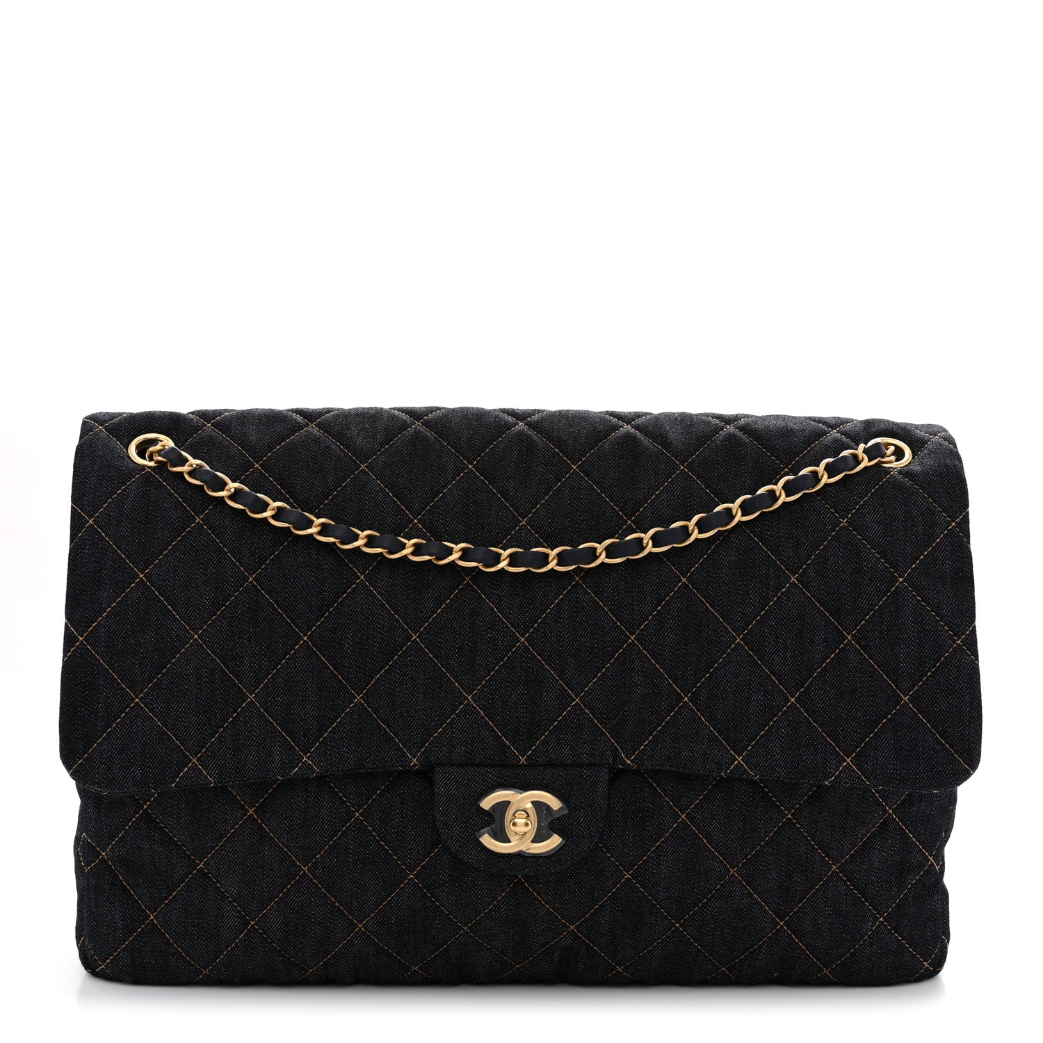 Chanel Denim Quilted XXL Travel Flap Bag Dark Blue Orange 1 of 10