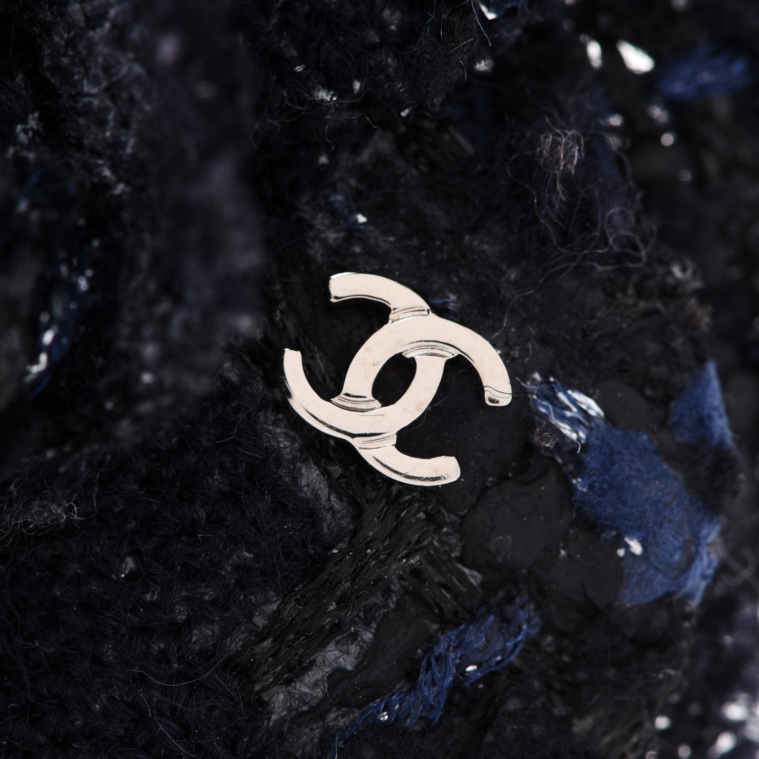 Chanel Tweed Camellia Pin Brooch Navy Blue 4 of 4
