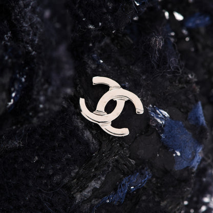 Chanel Tweed Camellia Pin Brooch Navy Blue 4 of 4