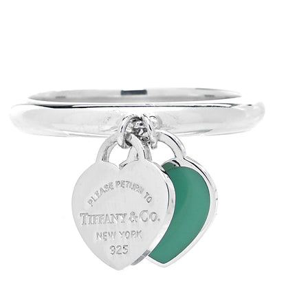 Tiffany Sterling Silver Enamel Return to Tiffany Double Heart Ring Blue 58 8.5 1 of 6