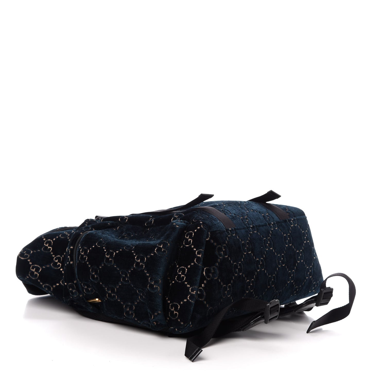 Velvet GG Monogram Web Medium Double Buckle Backpack Blue Beige Black
