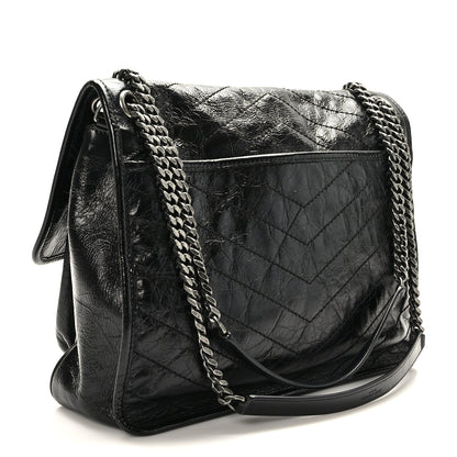 Saint Laurent Crinkled Calfskin Matelasse Monogram Large Niki Chain Satchel Black 3 of 9
