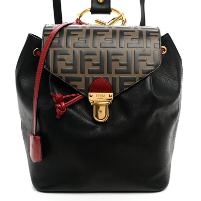 Fendi Vitello Cruise Bi-Color FF 1974 Embossed F is Fendi Drawstring Backpack Black Fragola Maya 7 of 9