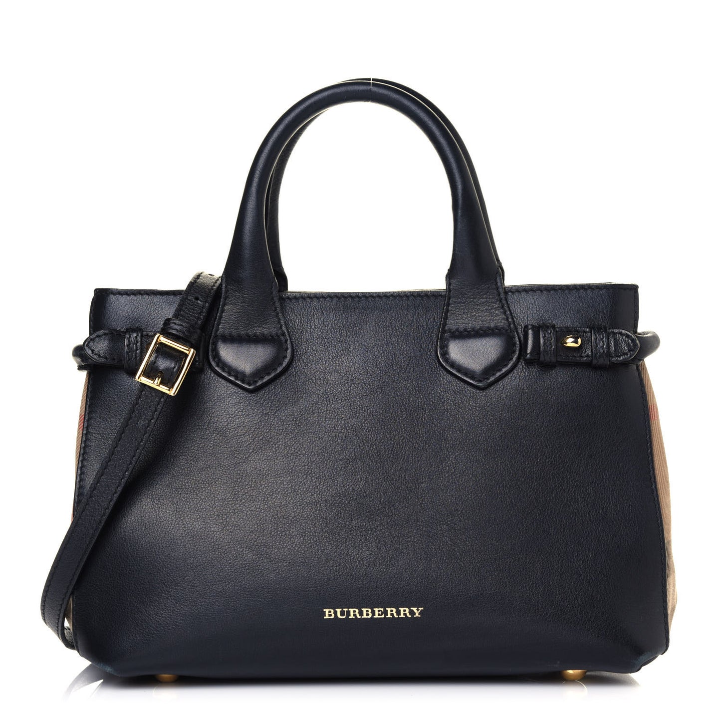 Calfskin House Check Small Banner Tote Black