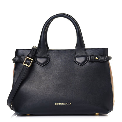 Burberry Calfskin House Check Small Banner Tote Black 1 of 7