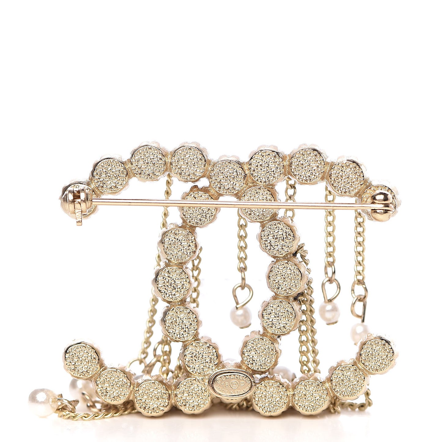 Pearl CC Dangle Brooch Gold