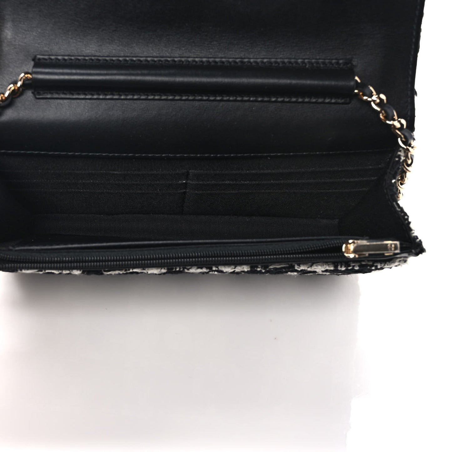 Tweed Quilted Wallet On Chain WOC Black Ecru White