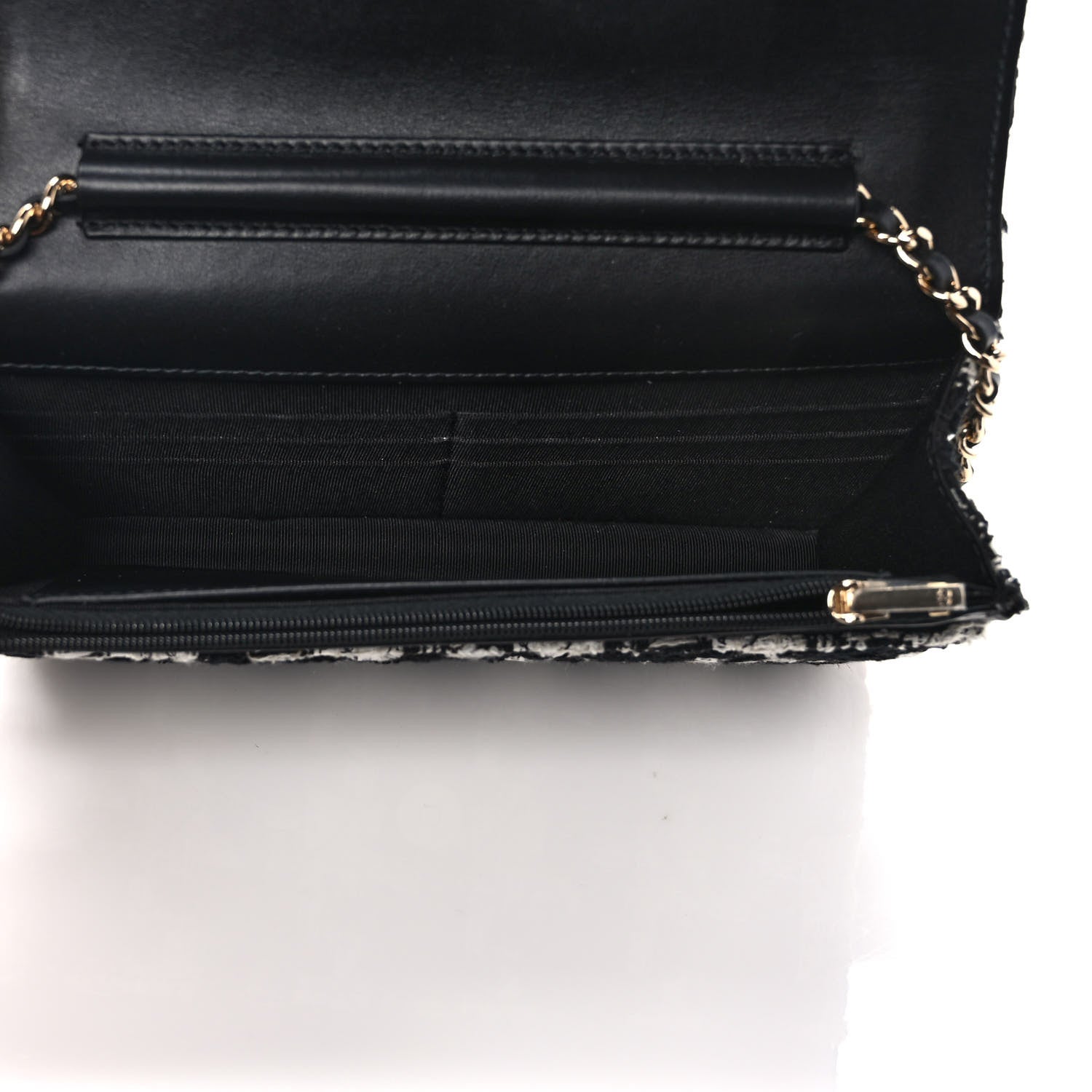 Chanel Tweed Quilted Wallet On Chain WOC Black Ecru White 5 of 10