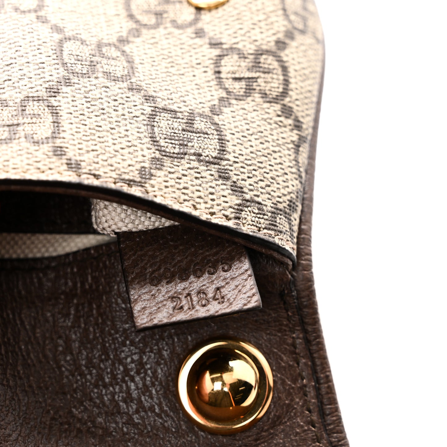 GG Supreme Monogram Textured Dollar Calfskin Blondie Card Case Wallet with Strap Beige Ebony New Acero