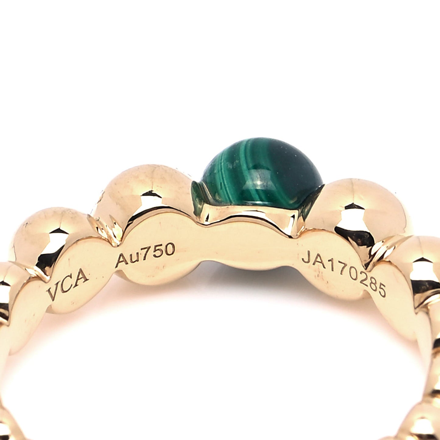 18K Yellow Gold Malachite Perlee Couleurs Variation Ring 55 7.25