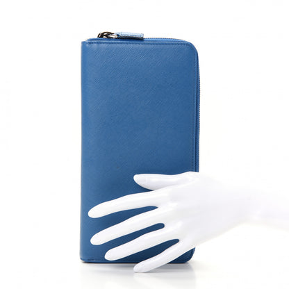 Prada Saffiano Zip Around Portfolio Wallet Azzurro 2 of 7