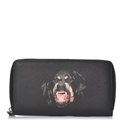 Givenchy Textured Coated Canvas Rottweiler Print Zip Around Wallet Black 1 of 7