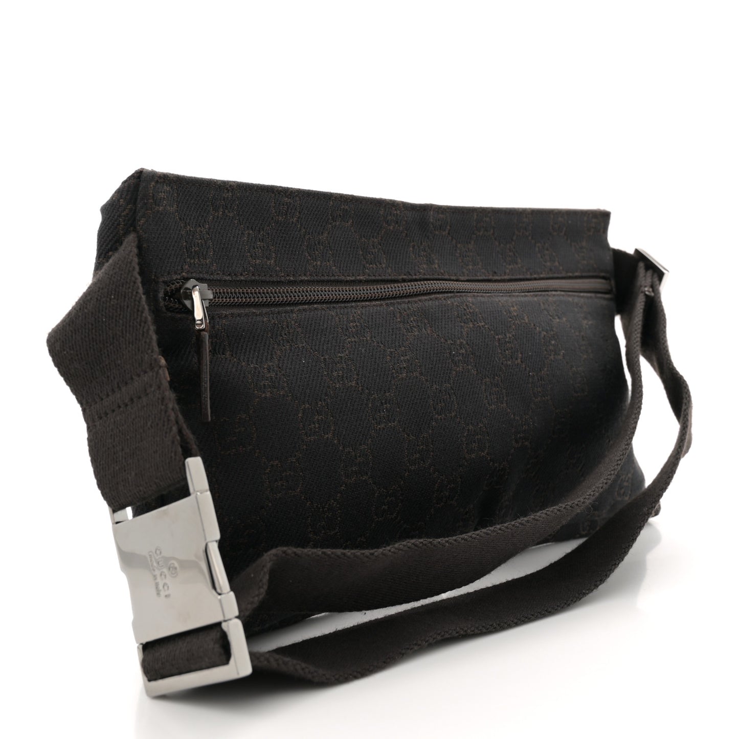 GG Denim Monogram Double Pocket Belt Bag Brown