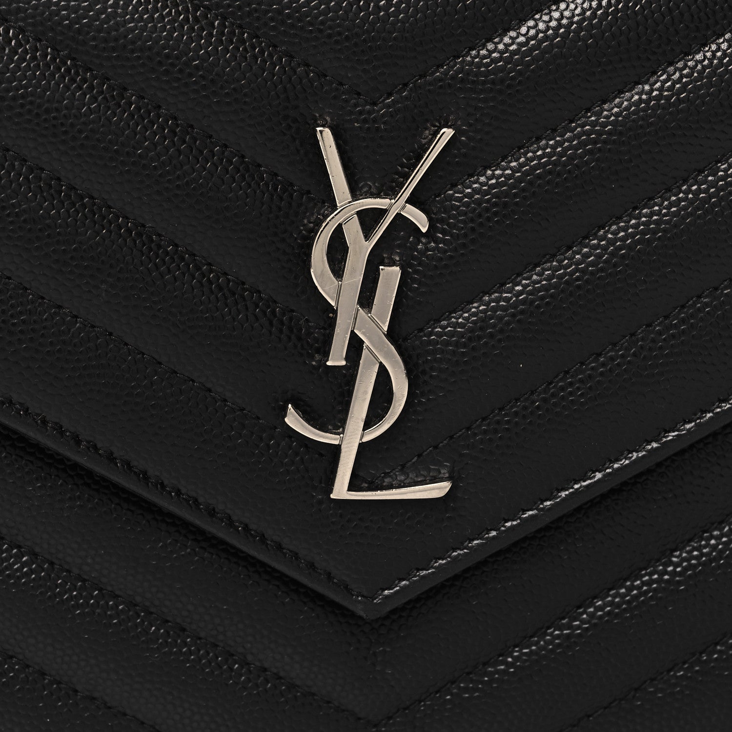 Saint Laurent Grain De Poudre Matelasse Chevron Monogram Envelope Chain Wallet Black 8 of 11