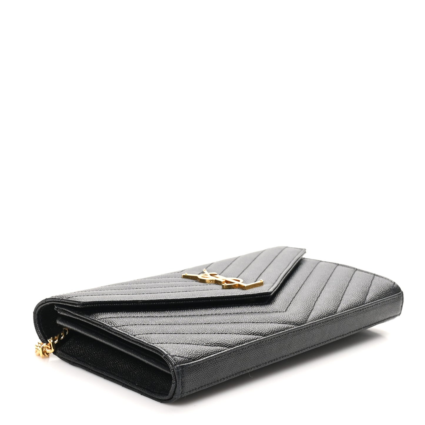 Grain De Poudre Matelasse Chevron Monogram Envelope Chain Wallet Black