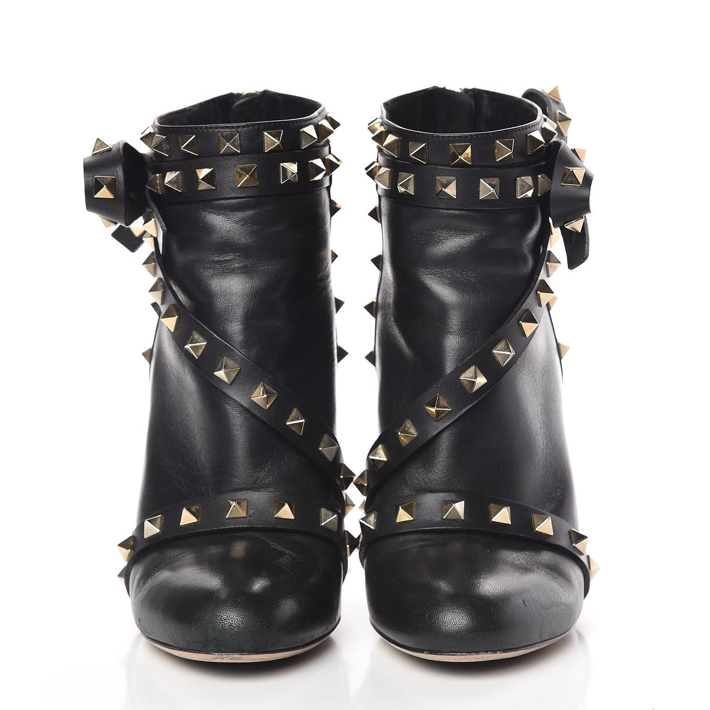Calfskin Rockstud Bow Ankle Booties 36.5 Black