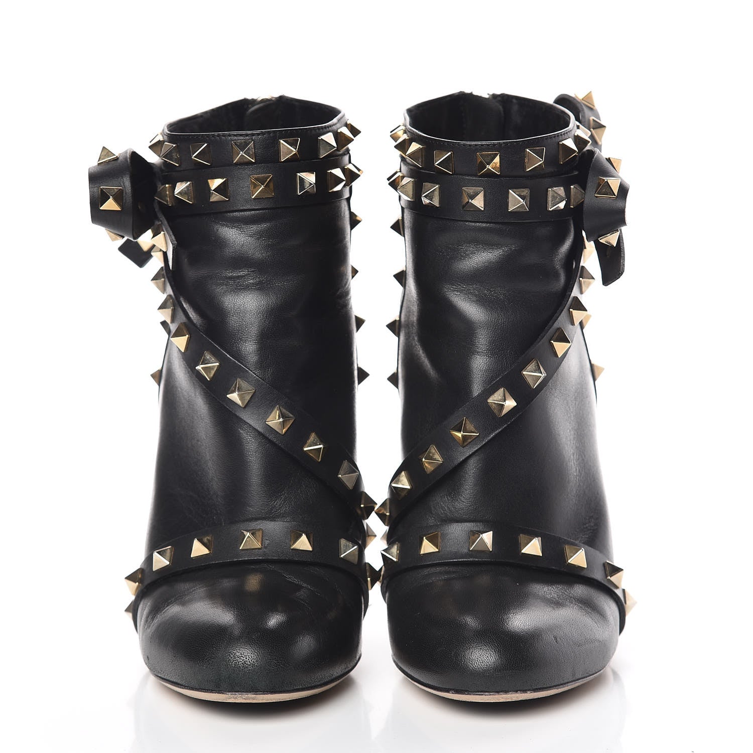 Valentino Garavani Calfskin Rockstud Bow Ankle Booties 36.5 Black 2 of 15