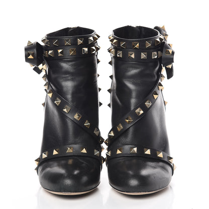 Valentino Garavani Calfskin Rockstud Bow Ankle Booties 36.5 Black 2 of 15