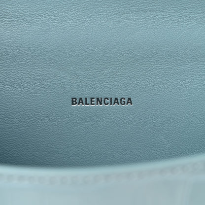 Balenciaga Shiny Calfskin Crocodile Embossed Hourglass Top Handle Bag XS Blue Grey 6 of 14