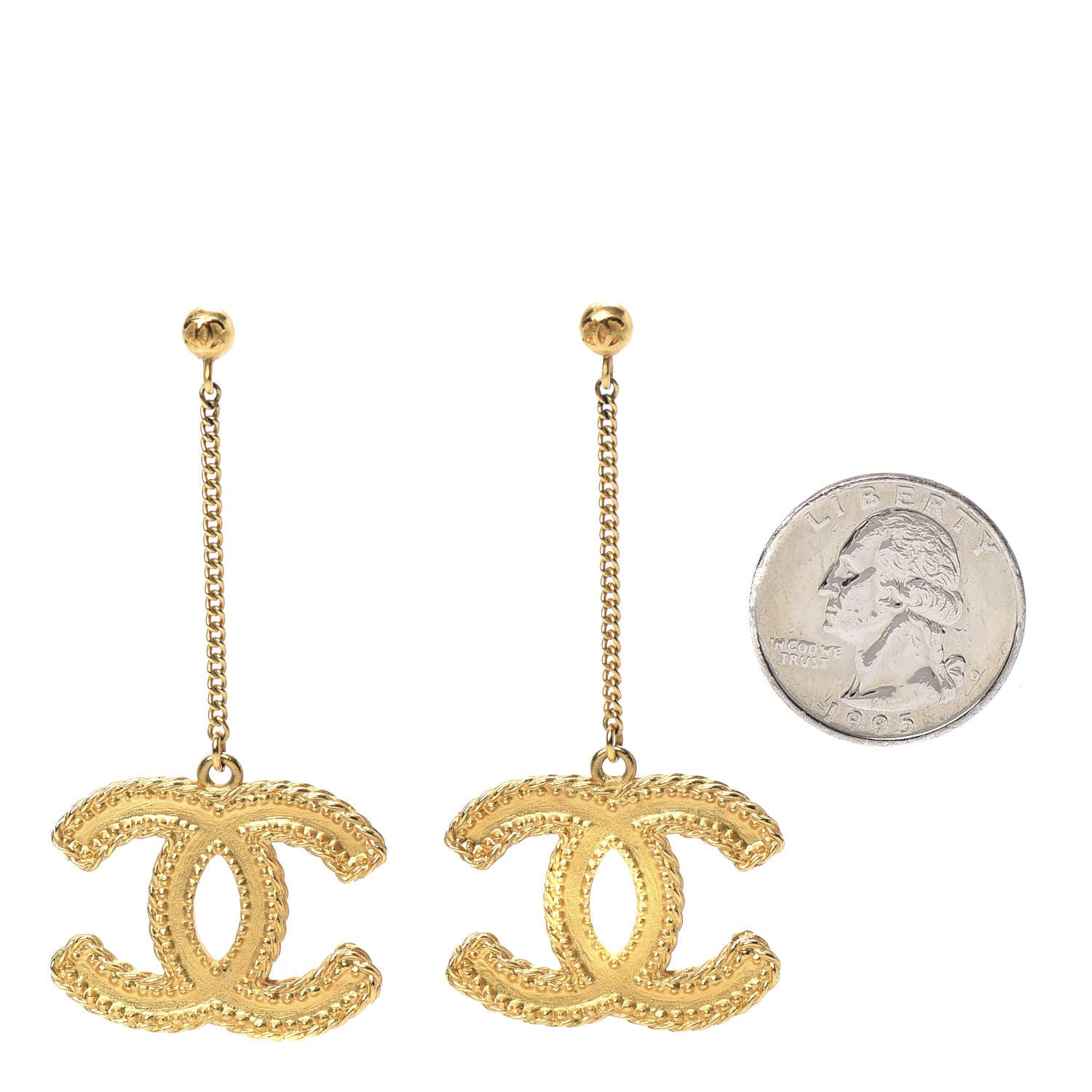 Chanel CC Drop Earrings Matte Gold 2 of 5