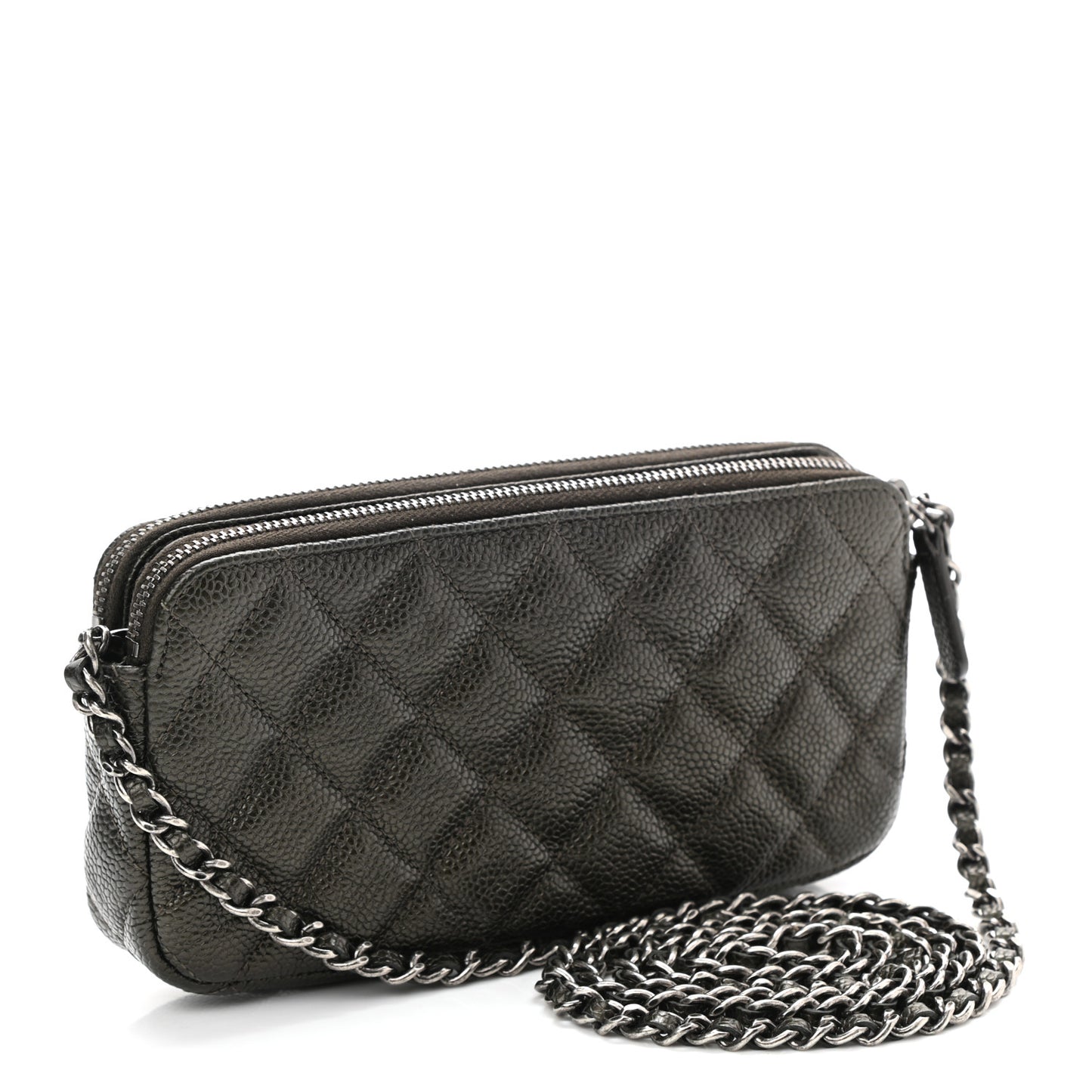 Caviar Quilted Small Clutch With Chain Dark Charcoal