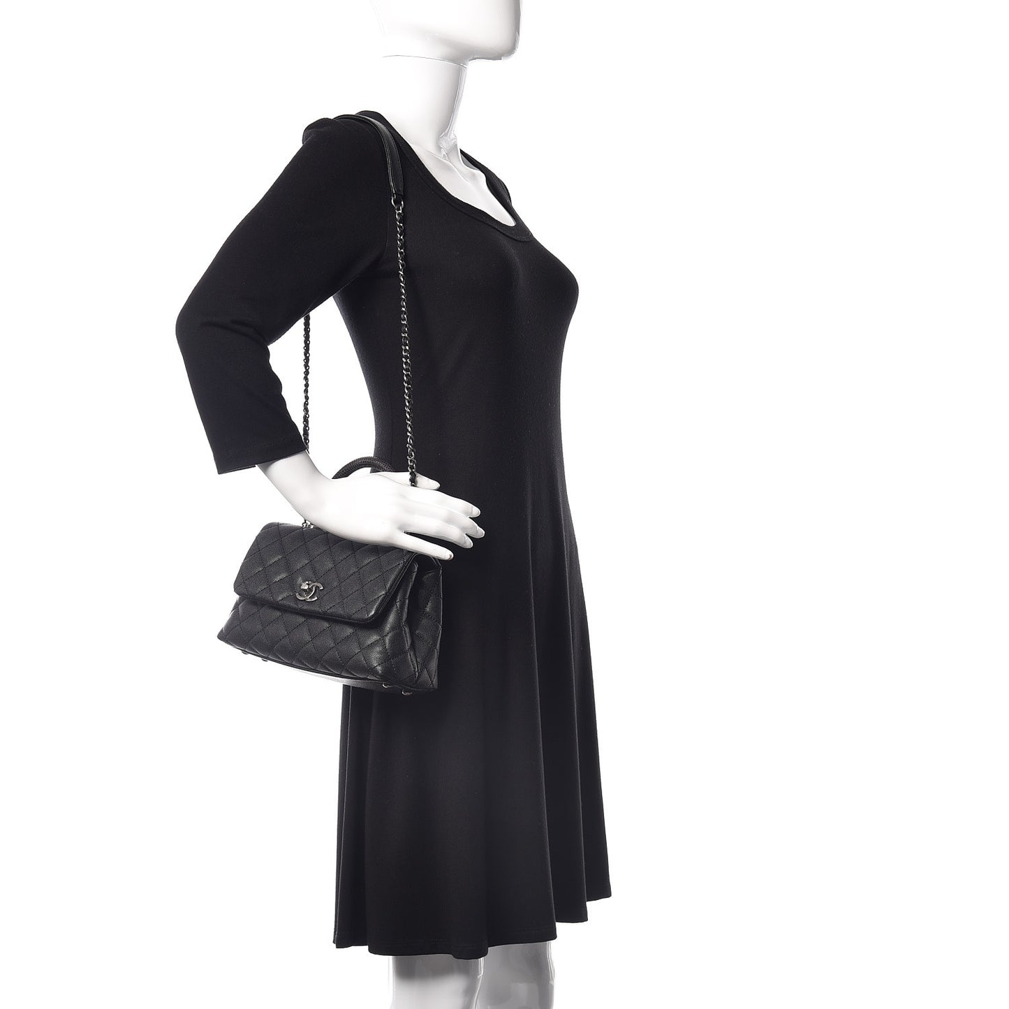 Caviar Lizard Quilted Mini Coco Handle Flap Black