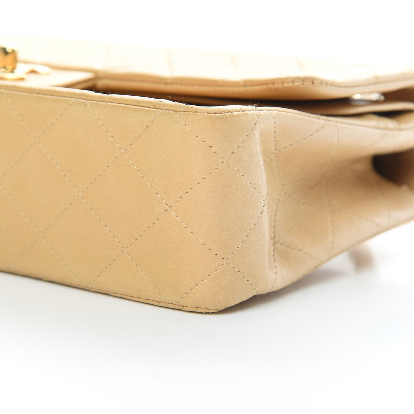 Lambskin Quilted Medium Double Flap Beige