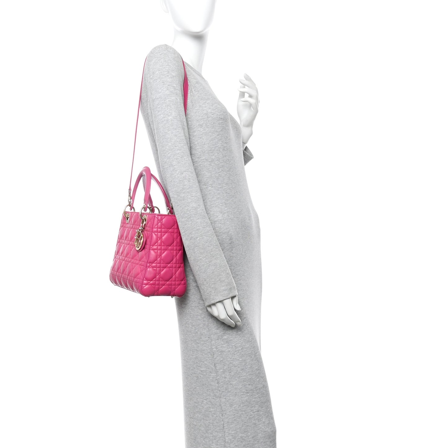 Lambskin Cannage Medium Lady Dior Fuchsia