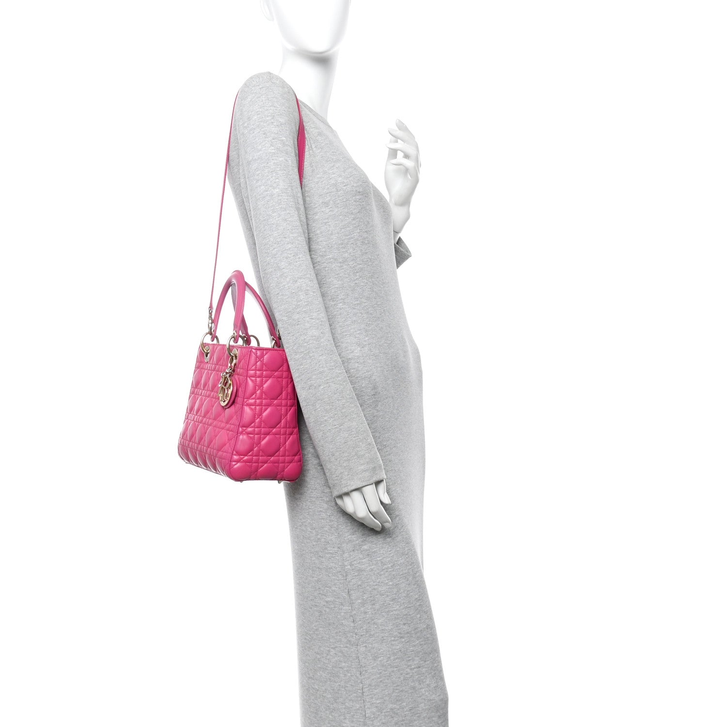 Christian Dior Lambskin Cannage Medium Lady Dior Fuchsia 2 of 16