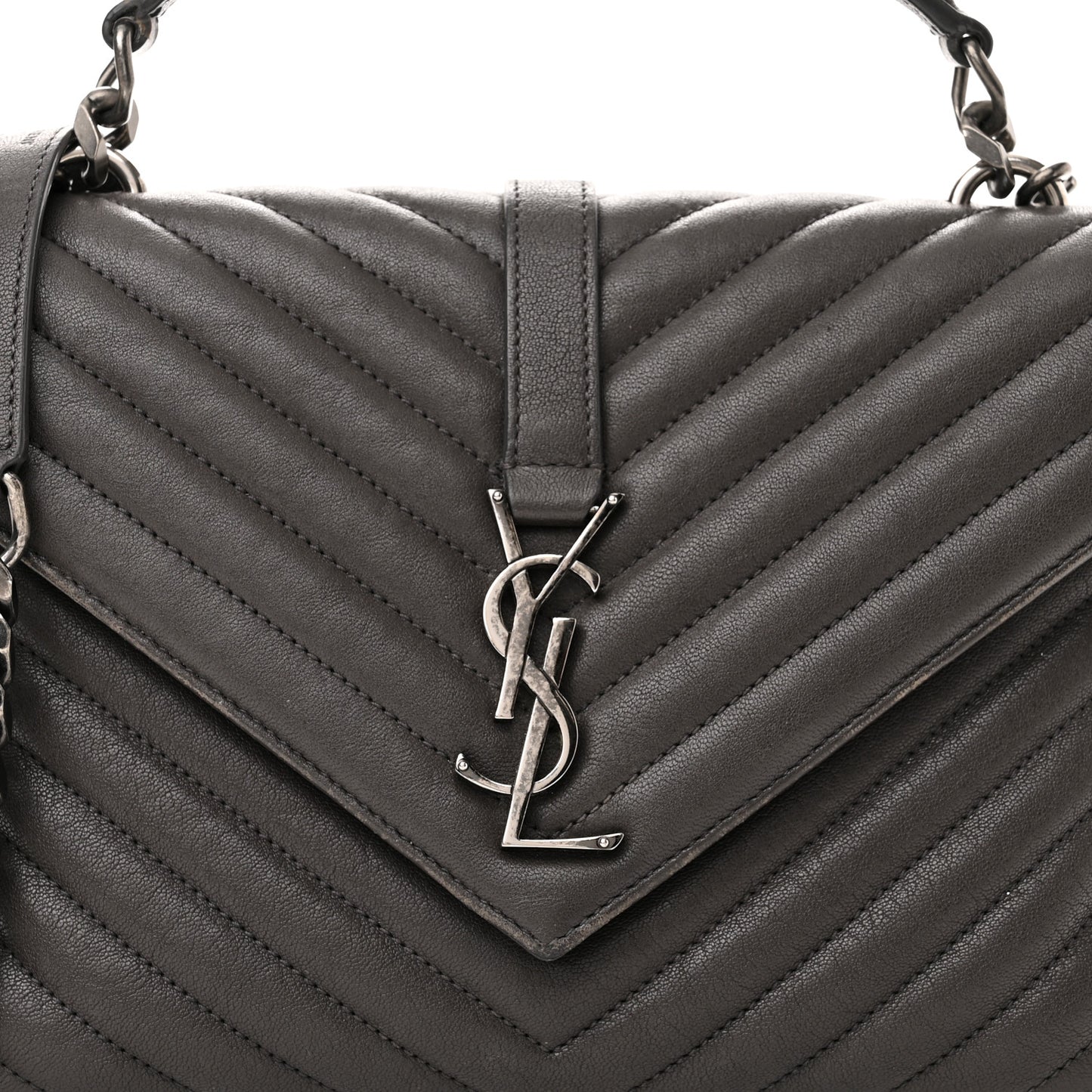 Sheepskin Matelasse Chevron Monogram Medium College Bag Light Coal