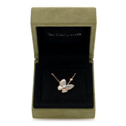 Van Cleef & Arpels 18K Rose Gold Diamond Mother of Pearl Two Butterfly Pendant Necklace 5 of 5
